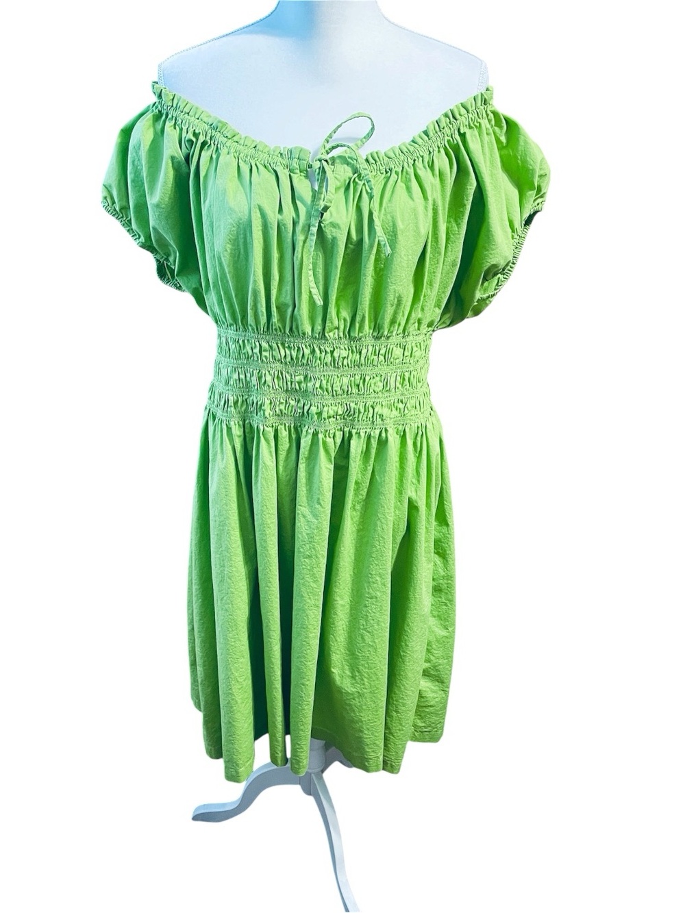 Ashley Stewart Smock Waist Stretch Off Shoulder Midi Dress Green Size 24 Summer